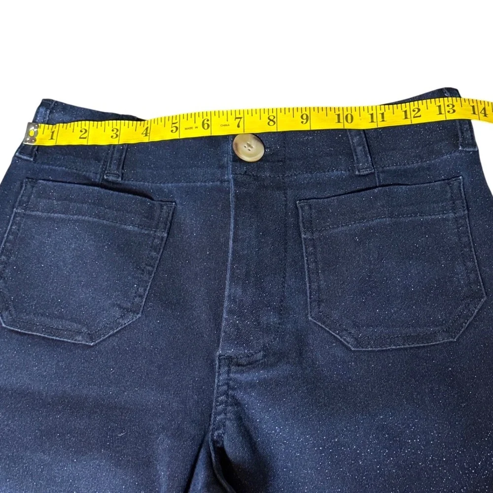 Maeve Colette Sparkle Denim Pants Womens 26 Blue Cropped Wide Leg Anthropologie - Picture 8 of 9